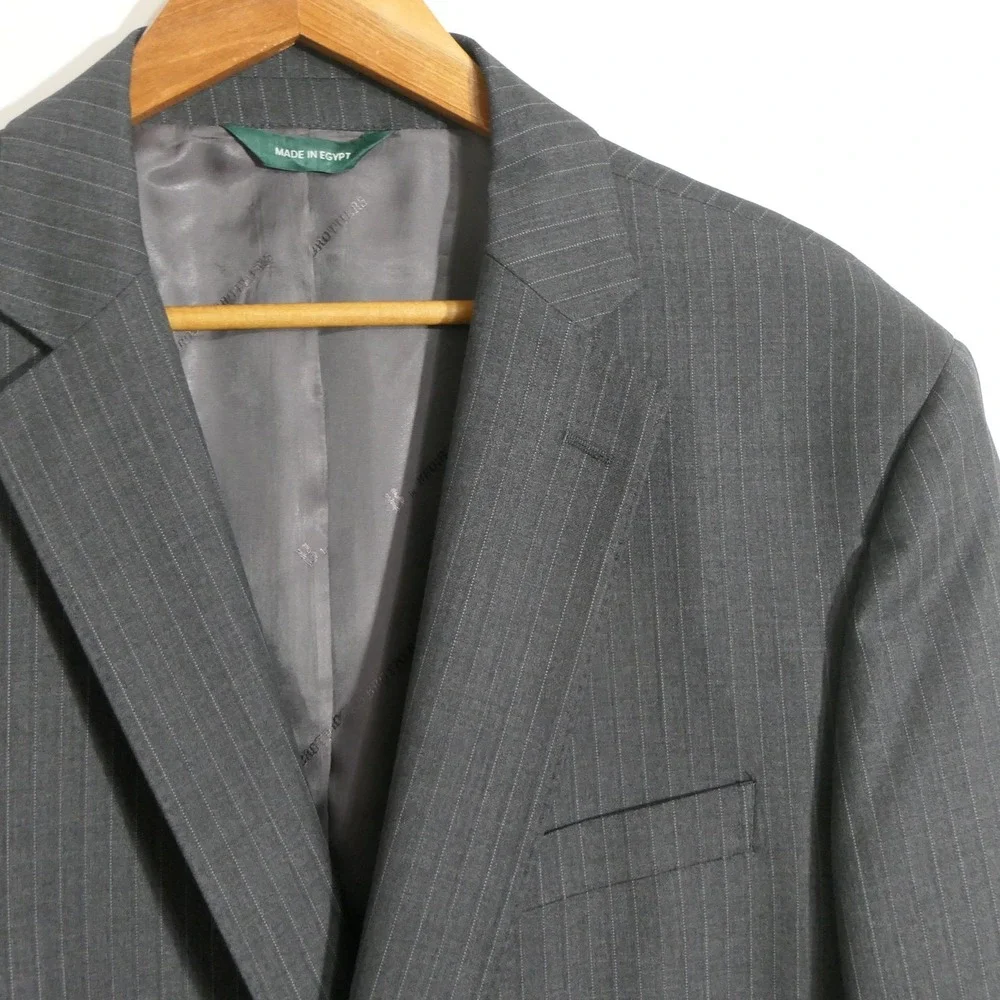 B by Brooks Brothers Mens Blazer 46R Grey Stripe Sport Coat Stretch Wool Classic